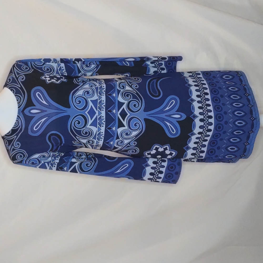 INC blue black and purple paisley stretch dress, nwt, M Bell Long Sleeves
